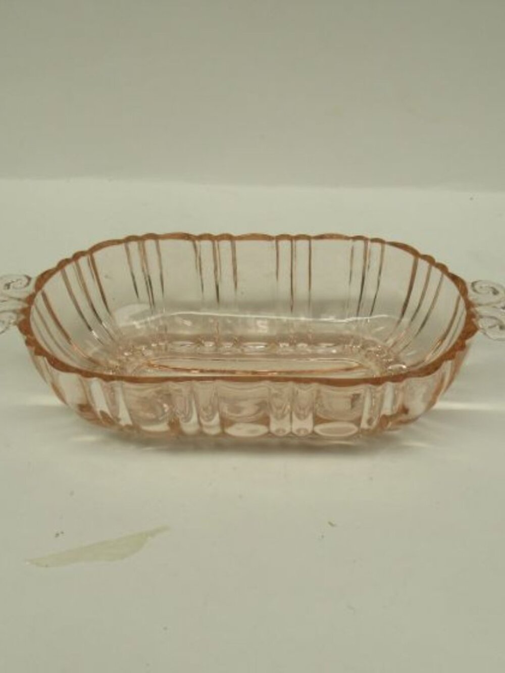 Hocking Depression Glass Pink OLD CAFE 6 Inch Footed Oval Tab Handled Olive Dish